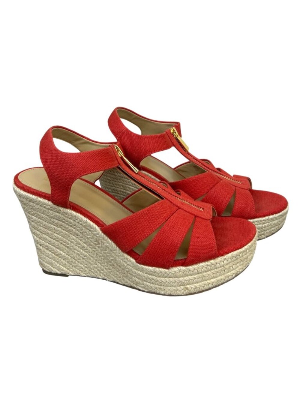 NWOT Michael Kors  Sz 8.5 Berkley Espadrille Wedge Sandals Front Zip - Picture 7 of 11